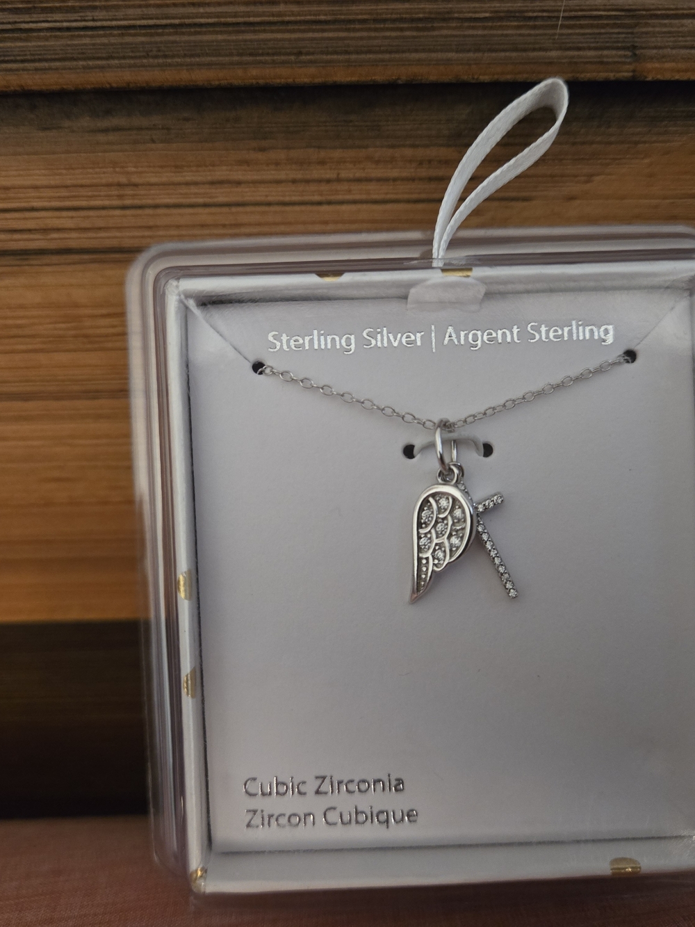 Sterling Silver Cubic Zirconia Angel Wing & Cross Necklace - Silver